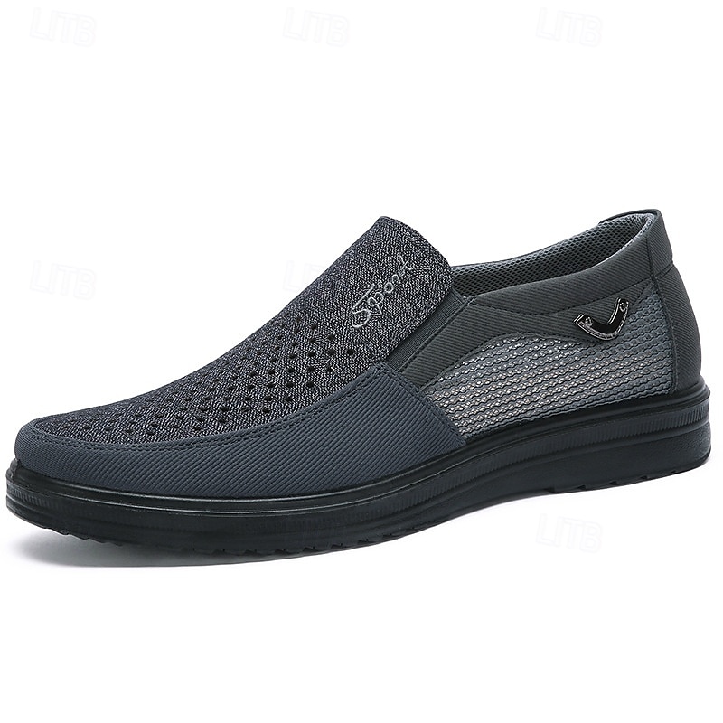 Ανδρικά καφέ slip-on mesh sneakers - άνετα, αναπνεύσιμα casual παπούτσια με ελαστική εφαρμογή για καθημερινή χρήση 2025 - $32.99 –P2
