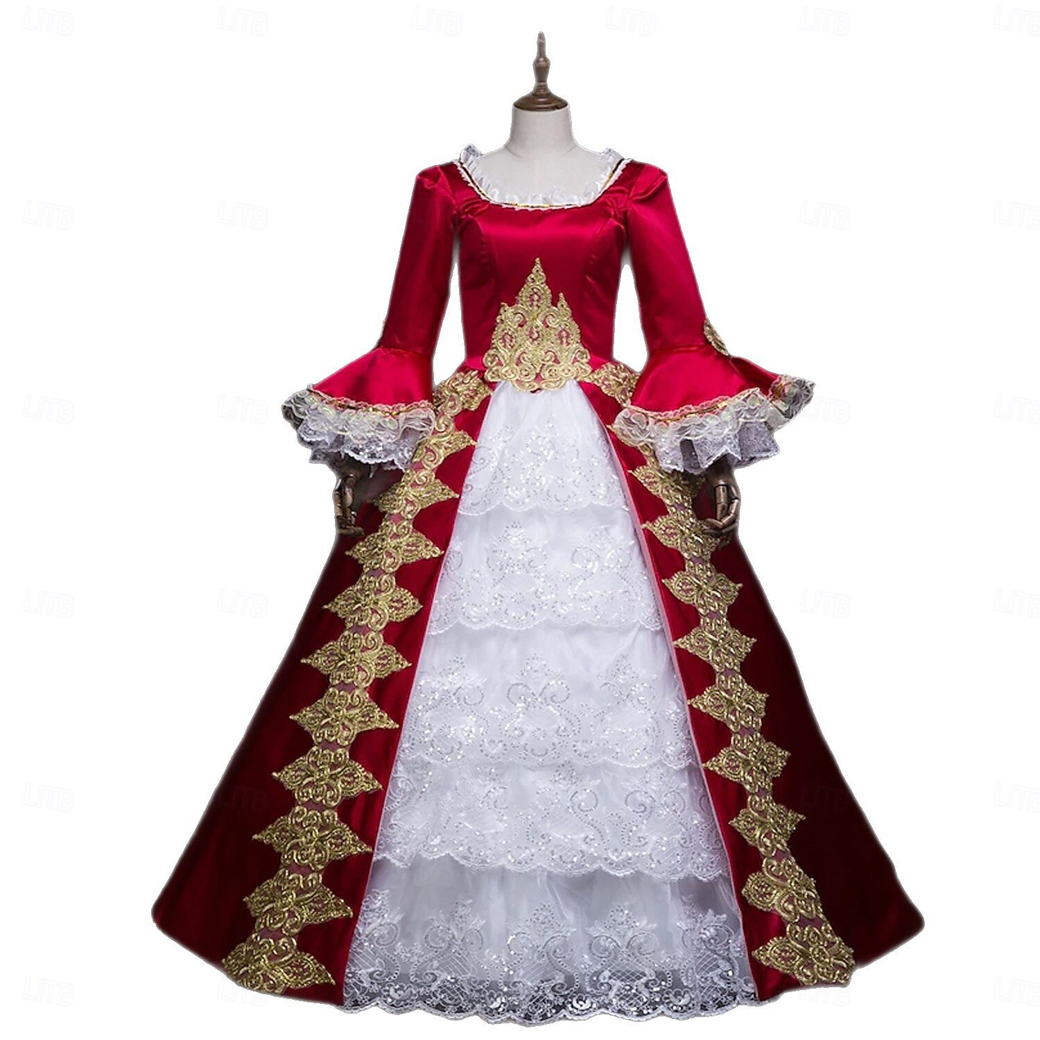 Vintage Rokoko Renaissance Maxi Kleid Normal Ein Hauch Prinzessin Braut Plissiert Gerüscht Prinzessin Rundhals Kostüm Damen Halloween Karneval Maskerade Leistung Party Halloween Erwachsene Ganzjahres 2026 - $232.59 –P5