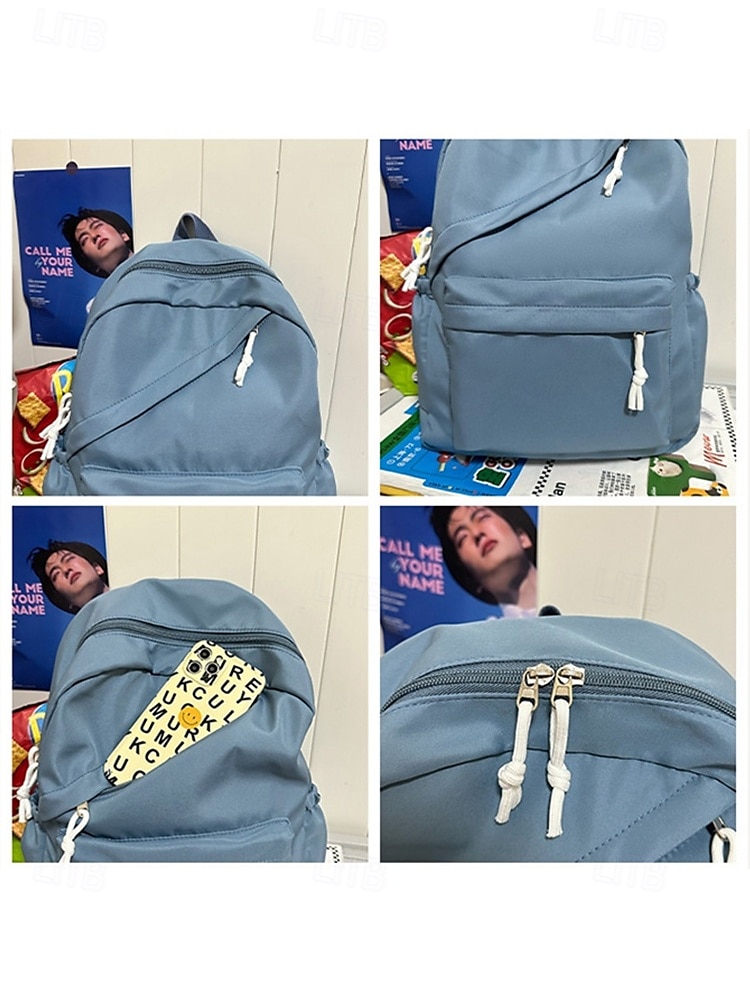 Sac à dos d'école unisexe en nylon de couleur unie avec design multi-poches - sac à dos léger et minimaliste pour adolescents et étudiants de 2025 ? $29.99 –P9