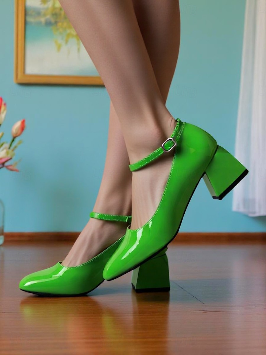 Women's Shiny Purple Patent Leather Mary Jane Heels – 1950s Retro Block Heel Pumps with Ankle Strap for Vintage Party, Wedding, and Prom 2025 - $46.99 –P1