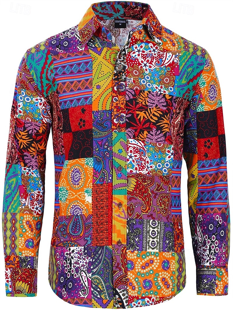 Retro / vintage Boho 1970 Koszula Hipisowskie Niejednolita całość Psychodeliczny Strój na bal maskowy Męskie Halloween Karnawał taniec uliczny Impreza w stylu retro Festiwal Dla dorosłych Koszula 2026 - $27.99 –P1