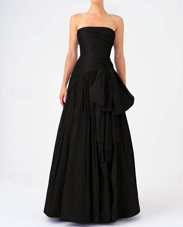 Vestido de Noite A-Line Vestido Elegante Tafetá Casamento Formal Comprimento até o Chão Sem Mangas Sem Alças Chiffon com Laços Detalhes Ruchados de 2025 por $148.99 –P9
