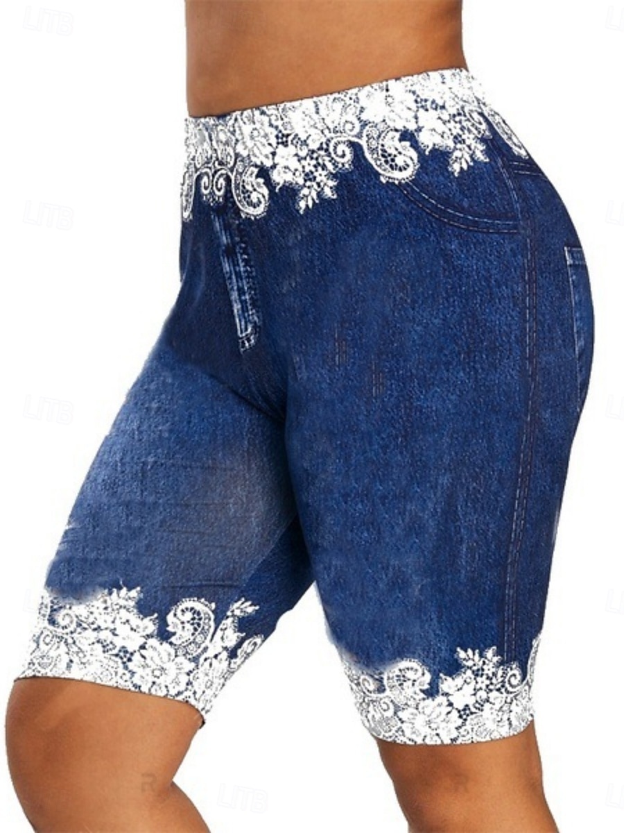 Dames Leggings Shorts 3D Print Chino Vakantie Vintage Mode Knie-lengte Hoge Taille Bloem Print Comfortabel Zacht Comfortable Rekbaar Buiten Straat Zwart Rood Marine Blauw Paars Zomer Slim Fit 2025 - $13.99 –P5