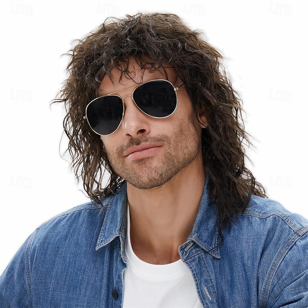 Mullet 70s 80s Pruik met Frenulum Donkerbruin Lang Disco Haar Krullende Pruiken voor Mannen voor Mannen Vrouwelijke Hippie Rockende 80s Them Party Cosplay Kostuum Anime Hittebestendig Synthetisch 2025 - $25.99 –P2
