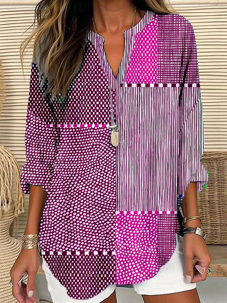 Blusa da Donna Maniche Lunghe Tunica Tops Graphic Geometrico Pois Elegante Stile A V Regular Tops Stampa Giornaliera Rosa Blu Arancione Verde Estate Primavera del 2025 a $24.99 –P2