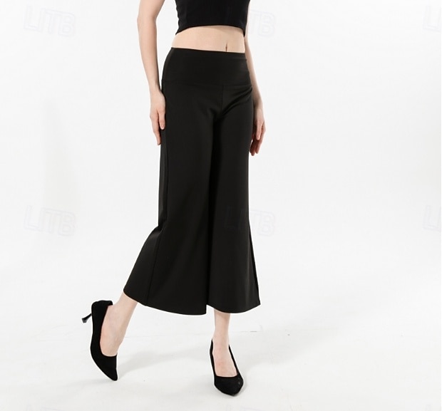 Damen EU- / US-Größe Schwingend Einfach Leicht Wadenlang Natürliche Taille Einfarbig Bequem Atmungsaktiv Leicht Mikroelastisch Heim Yoga Schwarz 4 # Sommer Frühling Lässiger Schnitt 2025 - $17.99 –P1