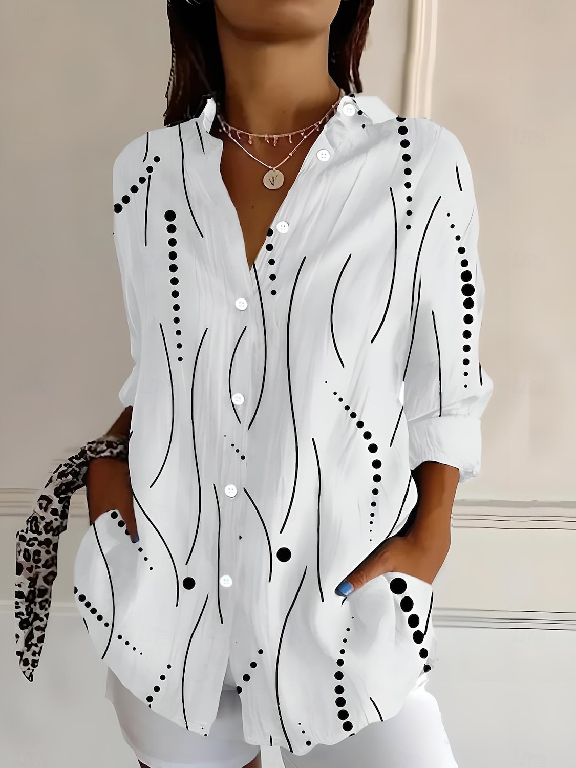 Dames Overhemd Grafisch Geometrisch Ruitjes Casual Lange mouw Overhemdkraag Normale tops Werk Dagelijks Knop Afdrukken Zwart Wit Blozend Roze blauw Bruin Zomer Lente Herfst 2025 - $32.99 –P2