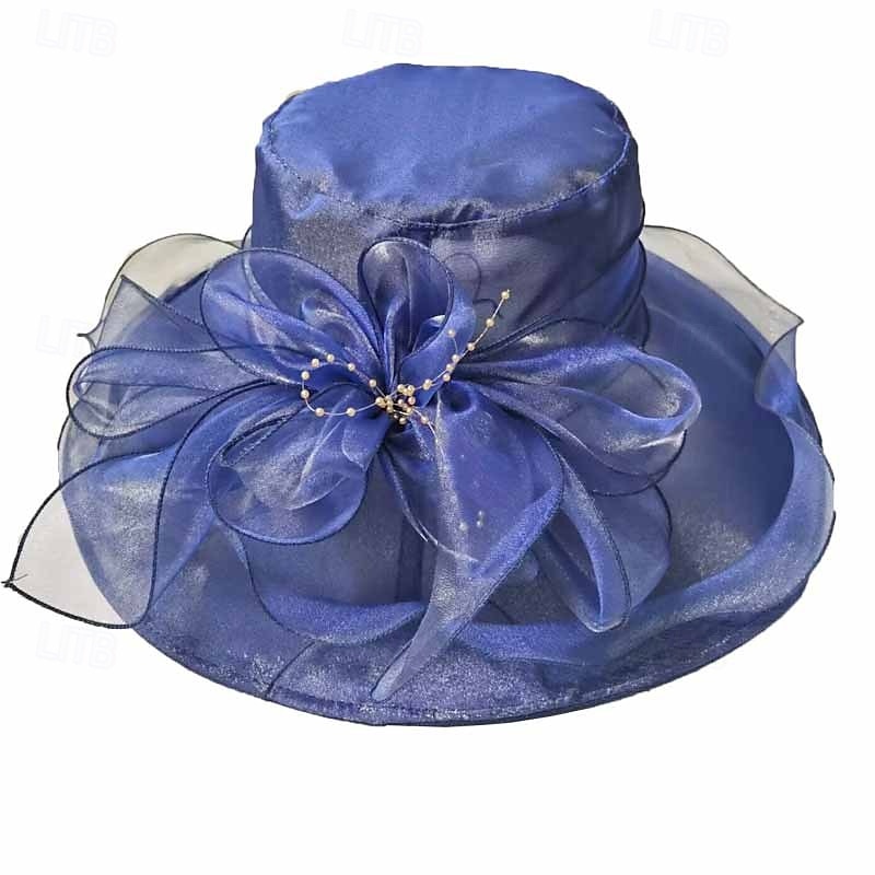 Hatter organza Bryllup Aftenselskap Te Fest Strand Hesteløp Elegant søt stil Solbeskyttelse Med Blomster Hodeplagg Hodeplagg 2025 - $16.99 –P19