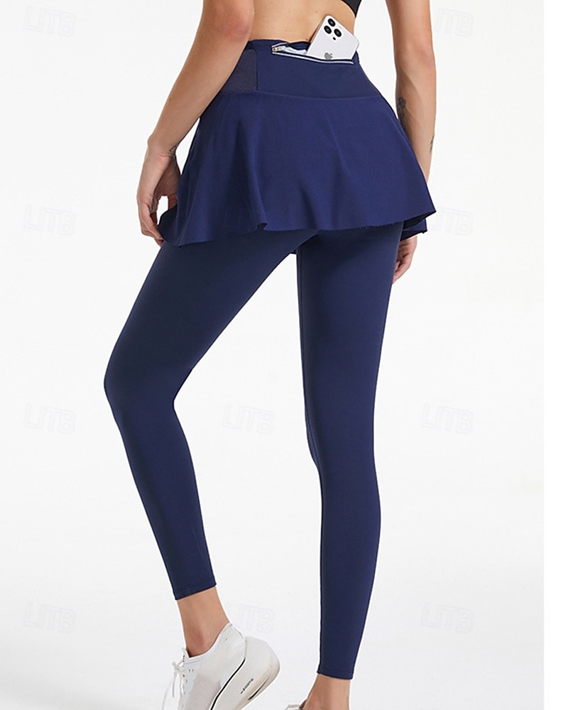 Dames Effen Tennisrok met legging Geplooid Zijzakken Sneldrogend Tennis Golf Augurkbal Kleding Onderlichaam Zwart Blauw Grijs Tenniskleding 2025 - $27.99 –P9