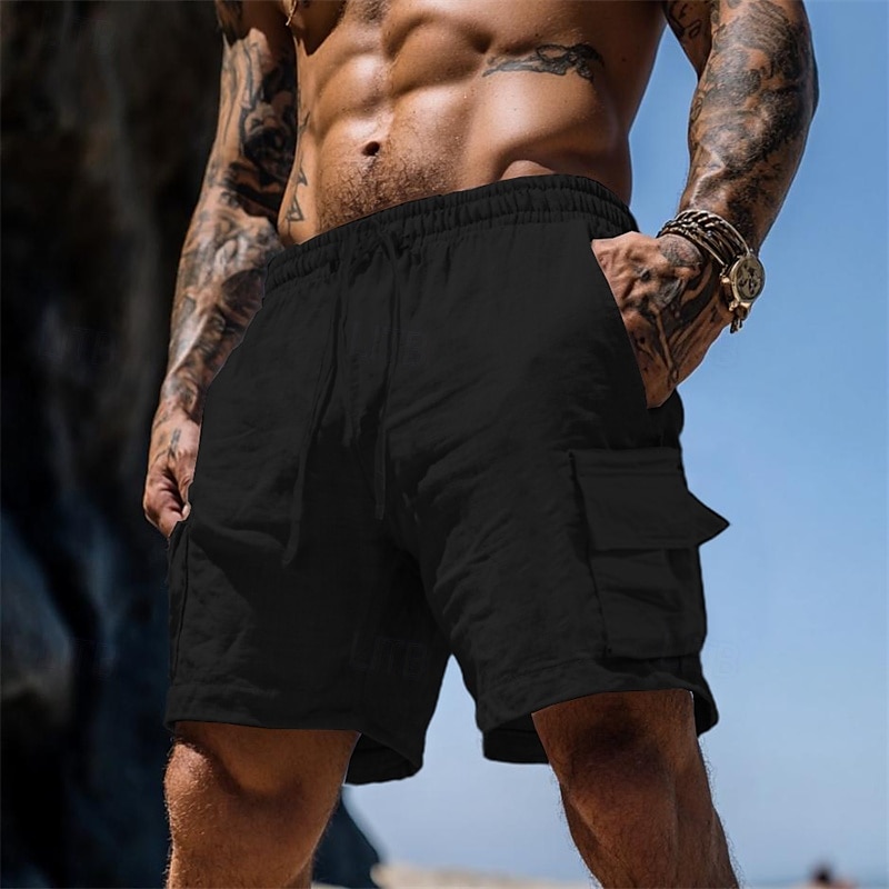 Herren Shorts Leinenshorts Sommershorts Strandshorts Kordelzug Elastischer Bund Mehrere Taschen Einfach Knielang Outdoor Ferien Strand Urlaub Hawaiianisch Schwarz Weiß Unelastisch 2025 - $22.99 –P6