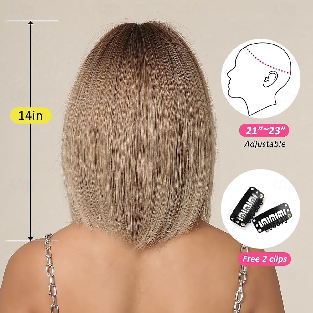 омбре блонд боб парик с челкой короткий прямой парик для женщин синтетические волосы парики для повседневной носки косплей вечеринка 2025 - $24.99 –P4