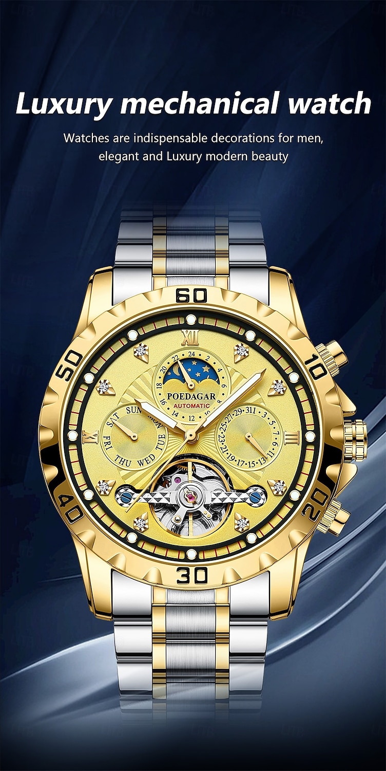 Luxury Hollow Tourbillon Men Watches Waterproof Luminous Automatic Mechanical Watch Date Week Stainless Steel Men Watch 2025 - $58.99 –P1