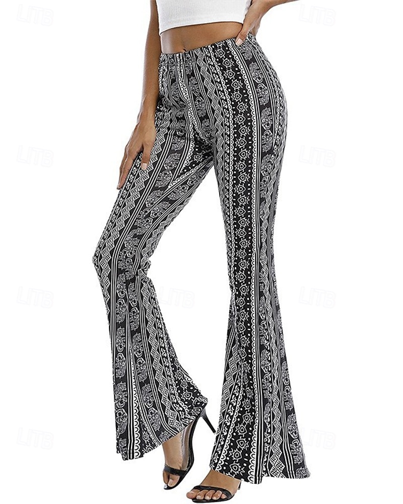 Women's Bell Bottom Slacks Fashion Boho Full Length Natural Flower Elastic Waist Printing Outdoor Comfortable Holiday Going out Magenta Orange red Black Pink Summer Regular Fit 2025 - $16.99 –P6