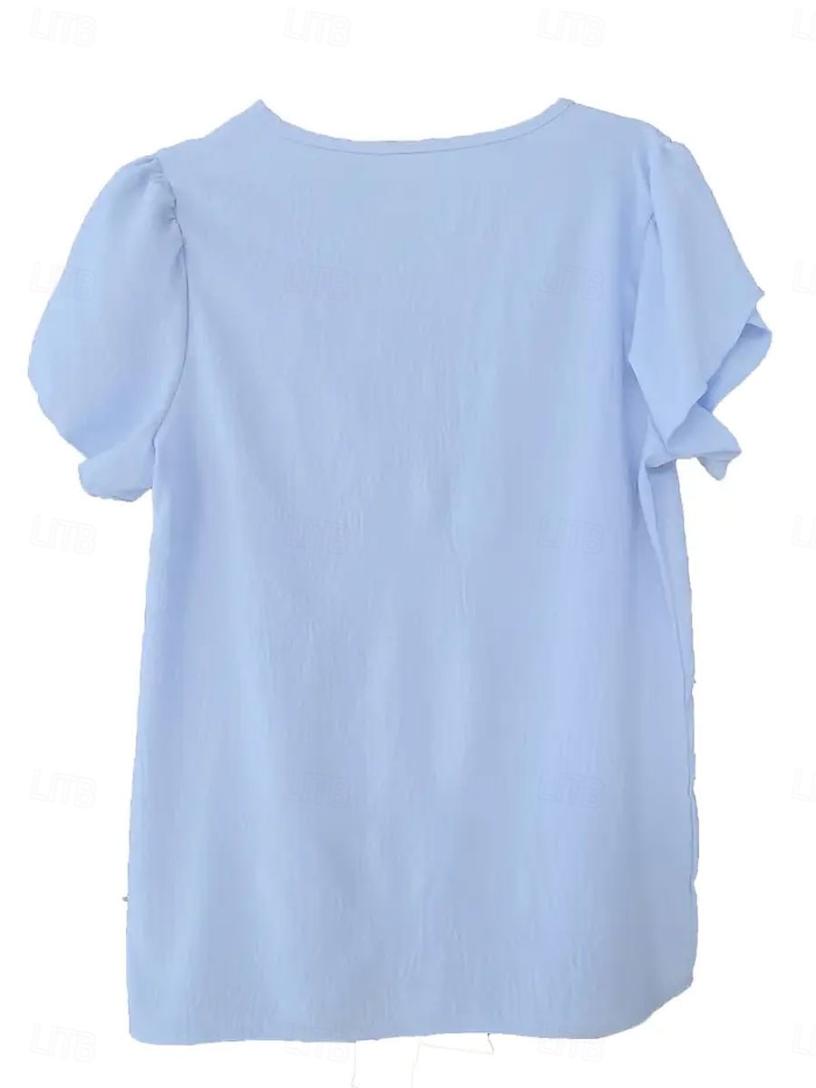 Pentru femei Bluză Culoare solidă Elegant Casual Manșon scurt Asimetric Topuri obișnuite Zilnic Concediu Plisată Albastru piscină Vară 2025 - $22.99 –P2