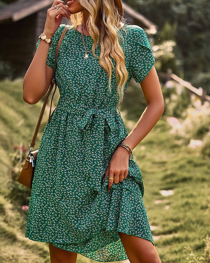 Pentru femei Rochie Mini Rochie florala Rochie Boho Rochie imprimata Modă Clasic Modern Vacanță Concediu Ieșire Fit regulat Floare Manșon scurt Stil Nautic Roșu-aprins Albastru piscină Maro Trifoi 2025 - $27.99 –P14