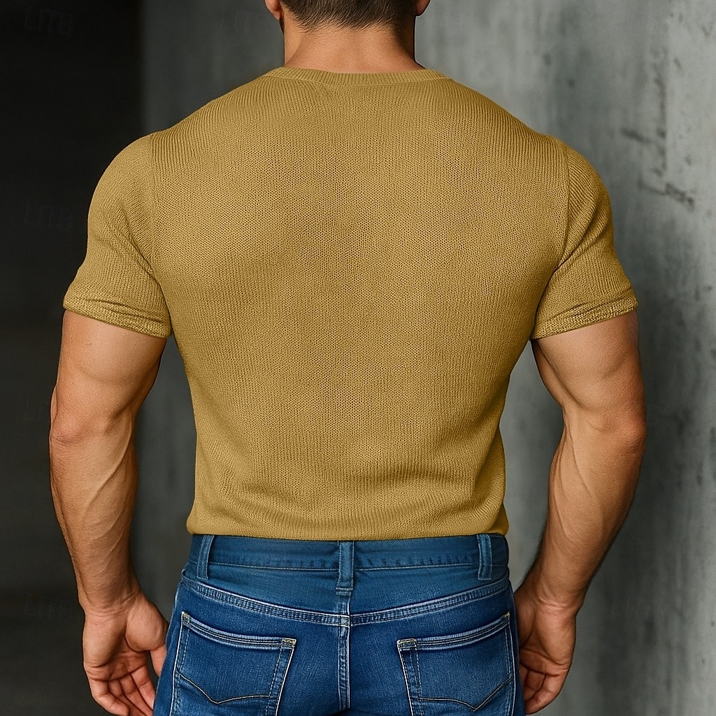Men's T Shirt Knit Tee Tee Top Short Sleeve V Neck Summer Solid Color Fashion Designer Basic Knitted Vacation Street Casual Light Blue Yellow Beige Top Tee for Men 2025 - $17.99 –P3