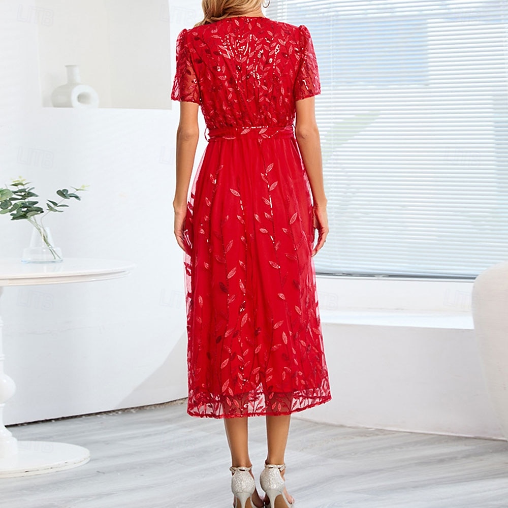 A-Linie Kleid Brautmutterkleid Elegant V Ausschnitt Bodenlang Spitze Kurzarm mit Schärpe / Band Falten 2025 2025 - $79.99 –P11