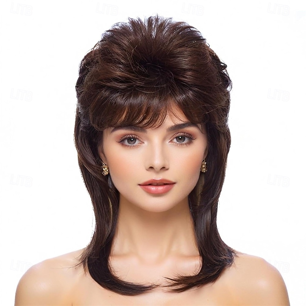 Mullet paruky pro ženy kudrnaté syntetické odolné vůči teplu vlasy po ramena 80. léta rocker cosplay paruky (blond smíchané s černou) Halloween paruky 2025 - $24.99 –P6