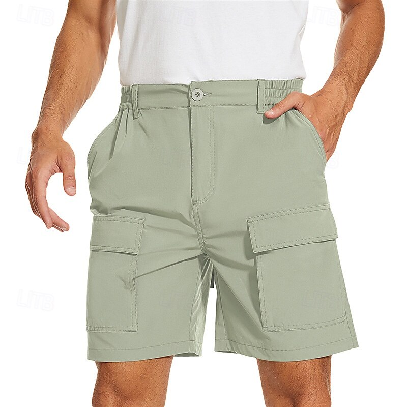 Homens Bermuda Cargo Calção Shorts de verão Cintura elástica Bolso multi Bolso com aba Tecido Conforto Vestível Comprimento do joelho Ao ar livre Esporte Diário Moda Casual Preto Verde de 2025 por $34.99 –P1