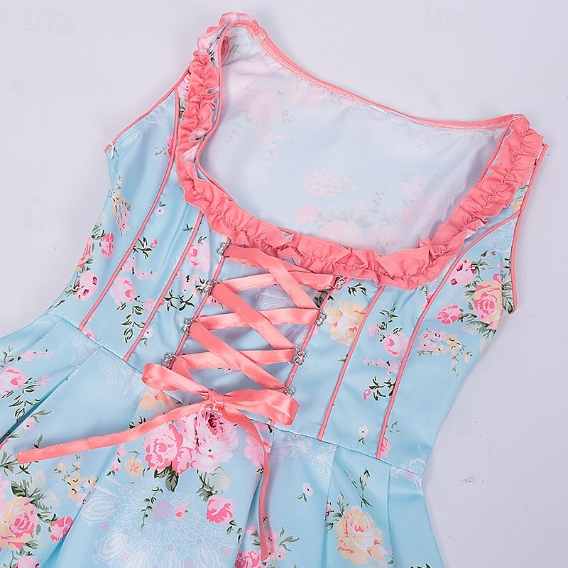 Rochie de dirndl cu flori pentru femei cu șorț roz și bluză pentru festivalul de bere Oktoberfest Wiesn 2025 - $59.99 –P10