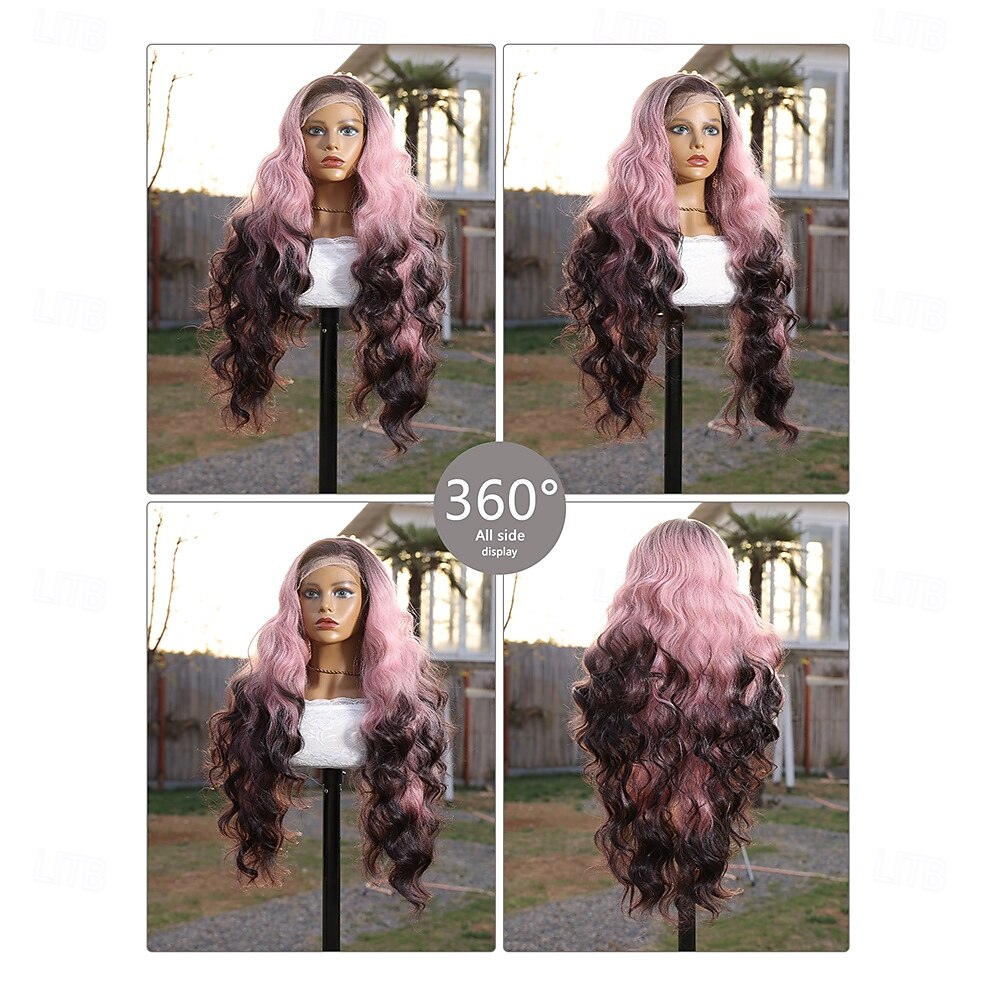 Peluca de encaje sintético Ondulado Grande Estilo 30 pulgada Rosa Parte media Cierre 4x13 Peluca Mujer Peluca Rosa + Red 2025 - $76.99 –P8