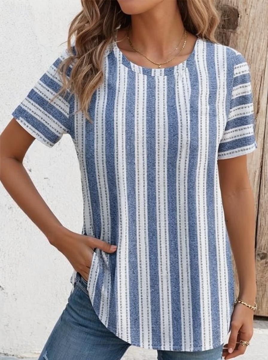 Pentru femei Tricou Grafic Geometric Dungi Epocă Stilat Clasic Manșon scurt Stil Nautic Topuri obișnuite Zilnic Imprimeu Albastru piscină Albastru celest Vară Primăvară 2025 - $19.99 –P1