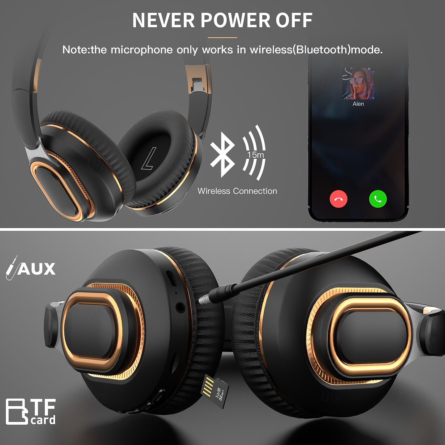 Беспроводные Bluetooth наушники H3 с полной оберткой HiFi стерео – Складные наушники с микрофоном AUX/TF/BT режимы Легкие наушники Совместим с iOS и iPhone 2025 - $18.99 –P6