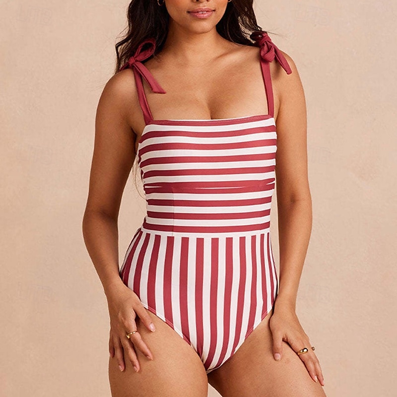 Women's One Piece Swimsuit Open Back Swimwear Floral Swimwear Red Red-White Breathable Quick Dry Sleeveless - Swimming Surfing Snorkeling Summer 2025 - $22.99 –P4