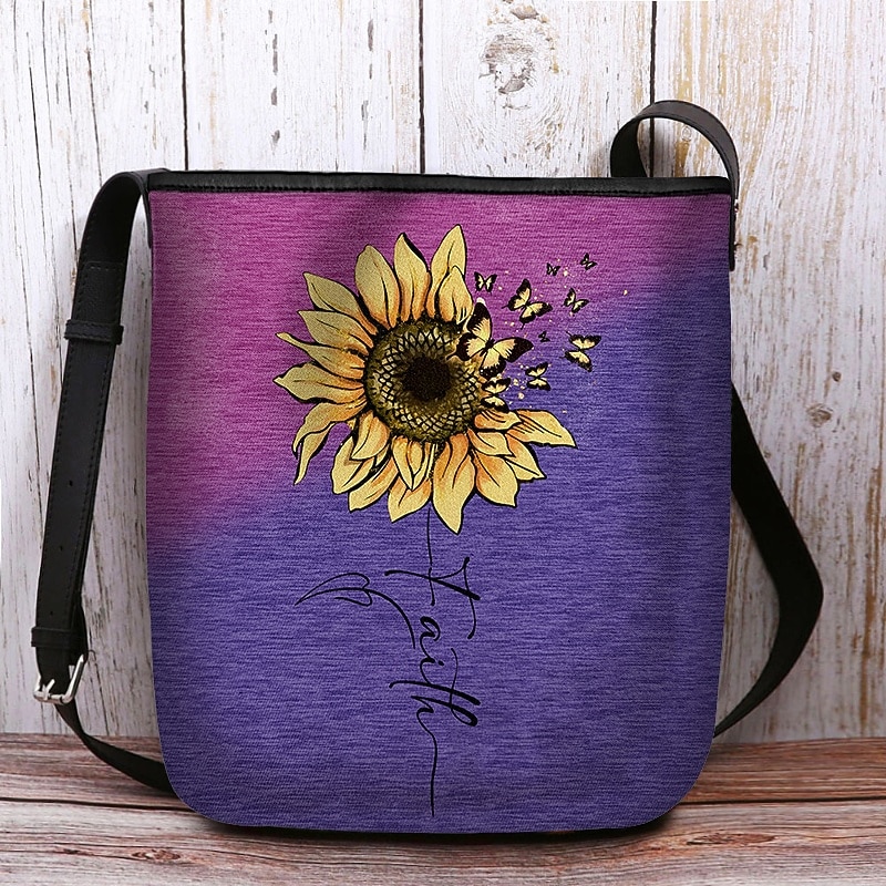 Geantă crossbody pentru femei cu imprimeu de floarea-soarelui - geantă de umăr din material textil impermeabil de mare capacitate, cu curea de umăr reglabilă, design inspirat de „credință”, potrivită pentru timpul liber, călătorii și utilizare zilnică 2026 - $24.99 –P4