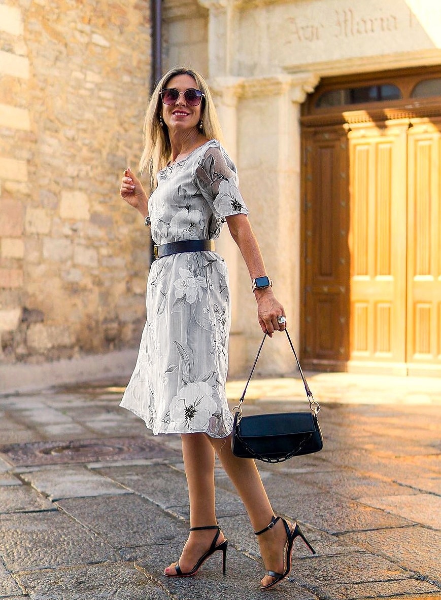 Women's Elegant Chiffon Dress Floral Mesh Print Crew Neck Midi Dress Daily Vacation Short Sleeve Summer Spring 2025 - $39.99 –P10