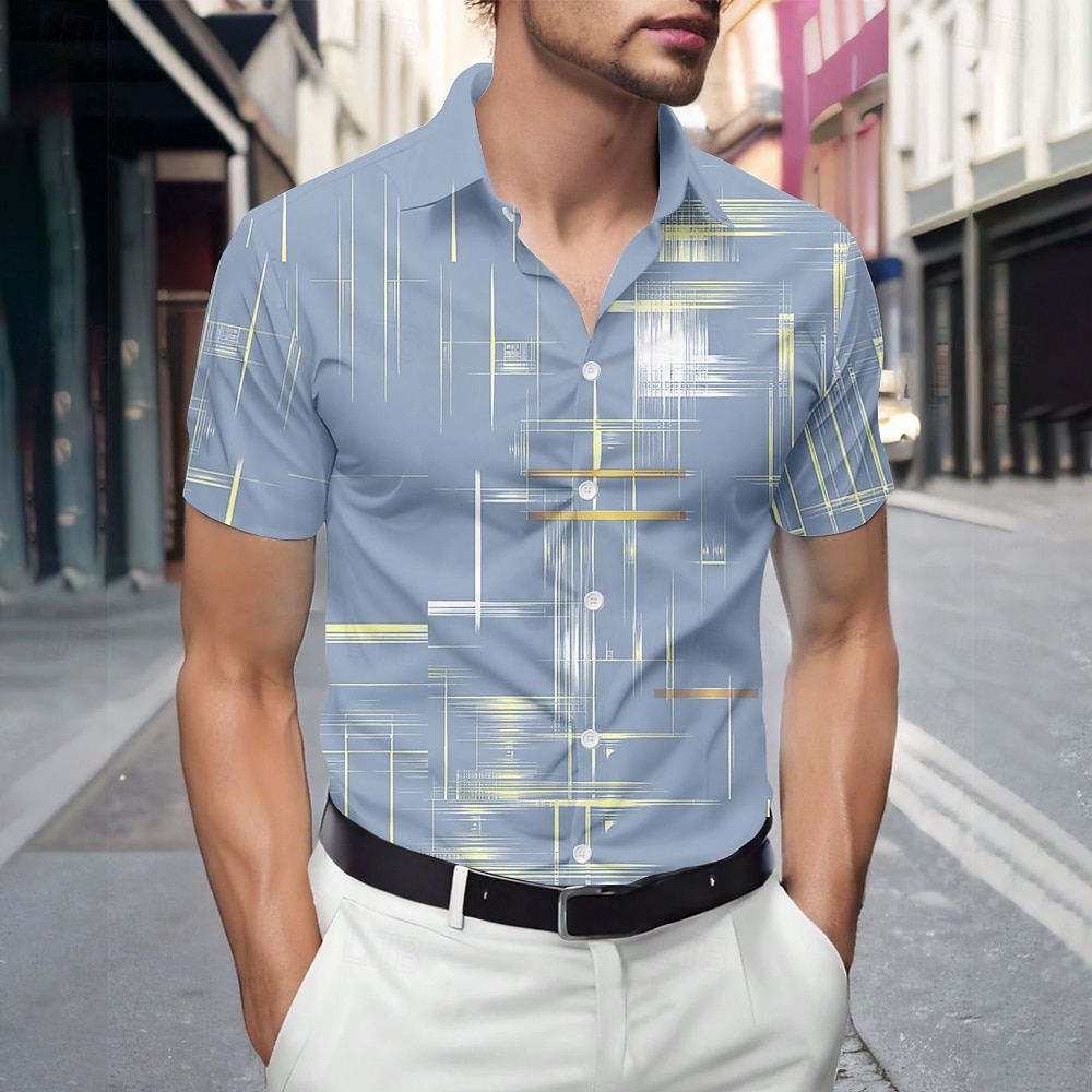 Voor heren Geometrisch Verloop Lijn Overhemd Zomer overhemd Overhemd met knopen Korte mouw Mode-casual Buiten Vakantie Dagelijks gebruik Zomer Lente Strijkijzer 3D-afdrukken shirts met kraag Zwart 2025 - $23.99 –P3