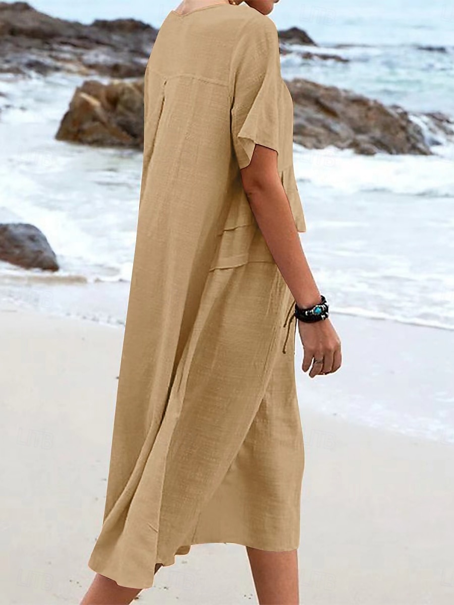 Damen Midikleid Baumwoll-Leinen-Kleider Freizeitkleid Sommerkleid Klassisch Modern Täglich Wochenende Normale Passform Einfach Kurzarm Rundhalsausschnitt Schwarz Gelb Rosa Königsblau Sommer 2025 - $12.49 –P20