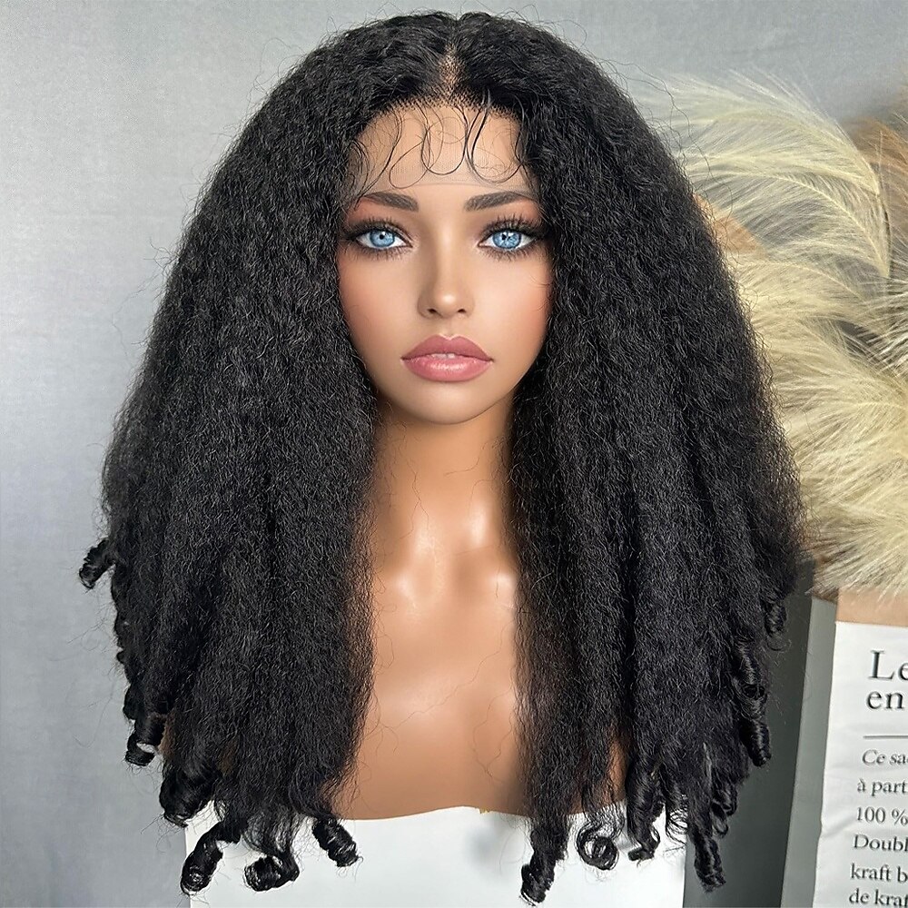 Synthetic Lace Wig Jerry Curl Style 20 inch Black Middle Part 13x4x1 T Part Lace Front Wig Women's Wig Black 2025 - $80.99 –P9