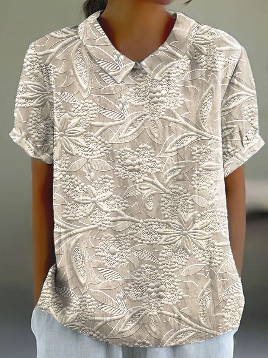 Dame Bluse Blomstret Grafisk Årgang Stilfull Fritid Kortermet Skjortekrage Vanlige topper Arbeid Daglig Trykt mønster Rosa Blå Beige Sommer Vår 2025 - $23.99 –P1