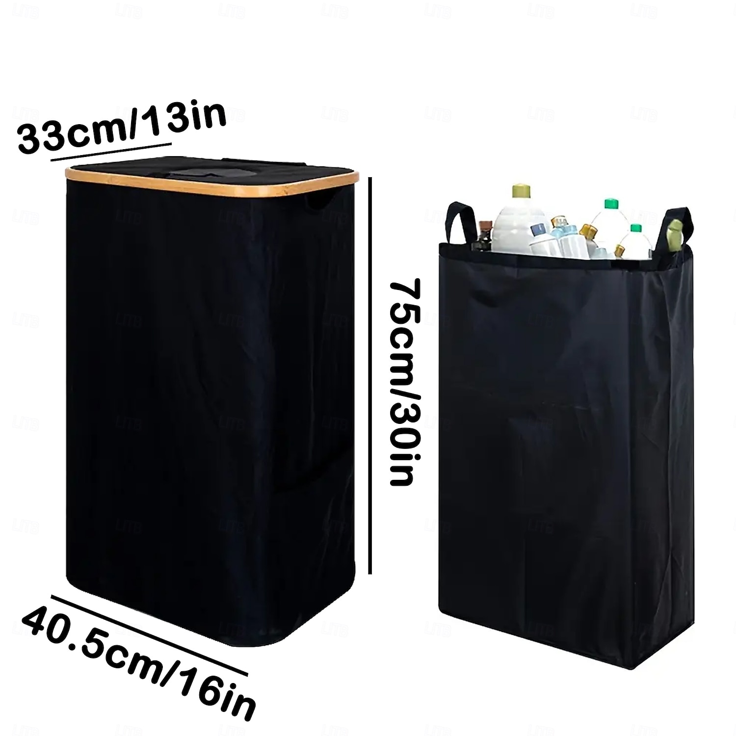 Contenedor de reciclaje para cocina, interior y hogar, bote de basura plegable de 100 l/26,5 galones con marco de bambú, bolsas interiores extraíbles, tela Oxford, abertura superior redonda, 2026 - $36.99 –P3