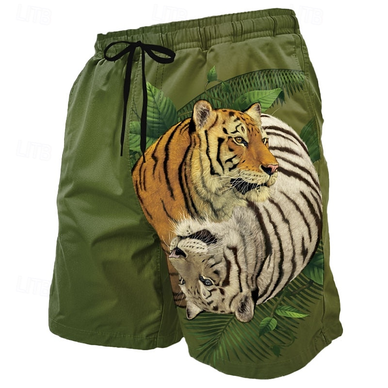 Tiger Ying Yang by Vincent Hie Men's Animal Tiger Swim Trunks Swim Shorts Board Shorts Retro Vintage Mesh Lining Elastic Drawstring Waist Designer Shorts Limited Artist Edition 2025 - $19.99 –P1