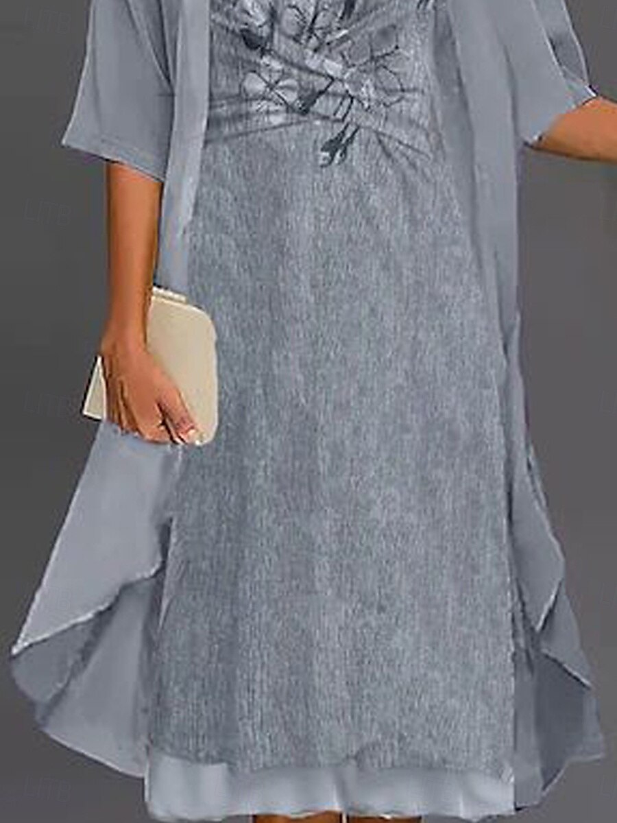 Women's Dress Set Sheath Dress A Line Dress Summer Dress Party Formal Floral Graphic Print Knot Front Mini Dress Half Sleeve V Neck Formal Vacation Gray Summer Spring Regular Fit 2025 - $51.99 –P3
