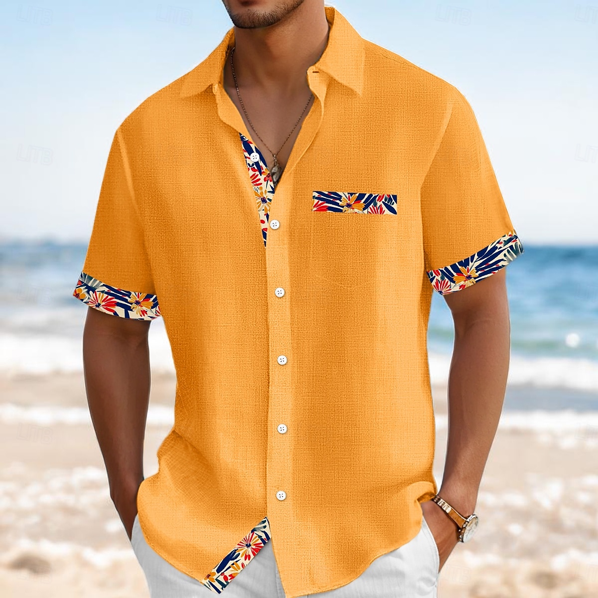Voor heren Overhemd Linnen overhemd Zomer overhemd Strand Kleding Overhemd met knopen Effen Kleur Vakantie Curise Wit Marineblauw Oranje Khaki Korte mouw Kraag Zomer Lente zomer Kleding Kleurenblok 2025 - $25.99 –P1
