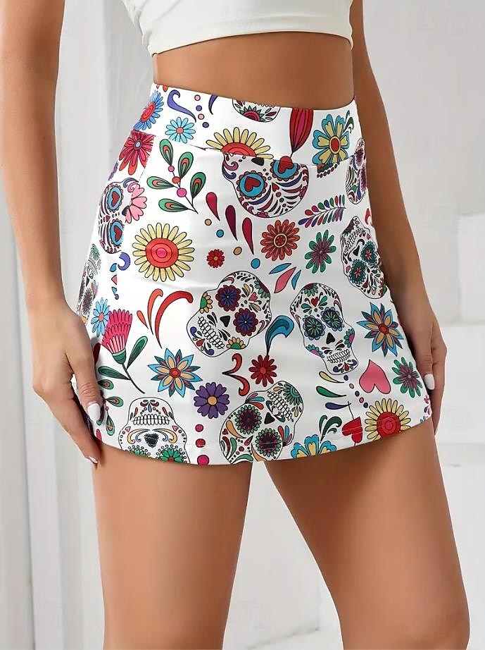 Dam Smal Kjol Tenniskjol Mode Ledigt Mini Hög midja Kjolar Grafisk Blommig Ficka Elastisk Utomhussport Dagligen Vit Rodnande Rosa Grå Sommar Stickat Polyester 2025 - $19.99 –P4