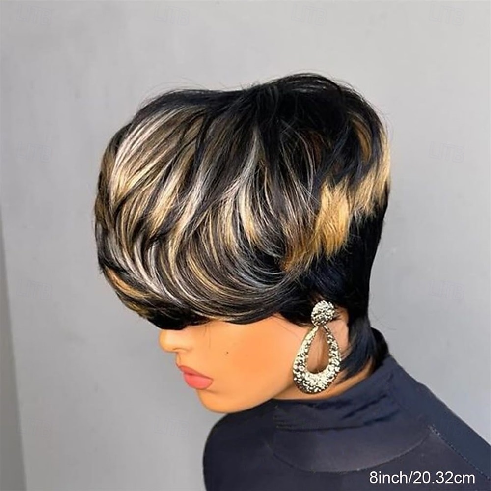 Parrucche pixie cut per donne nere, parrucche sintetiche corte a strati con frangia per uso quotidiano del 2025 a $24.99 –P3
