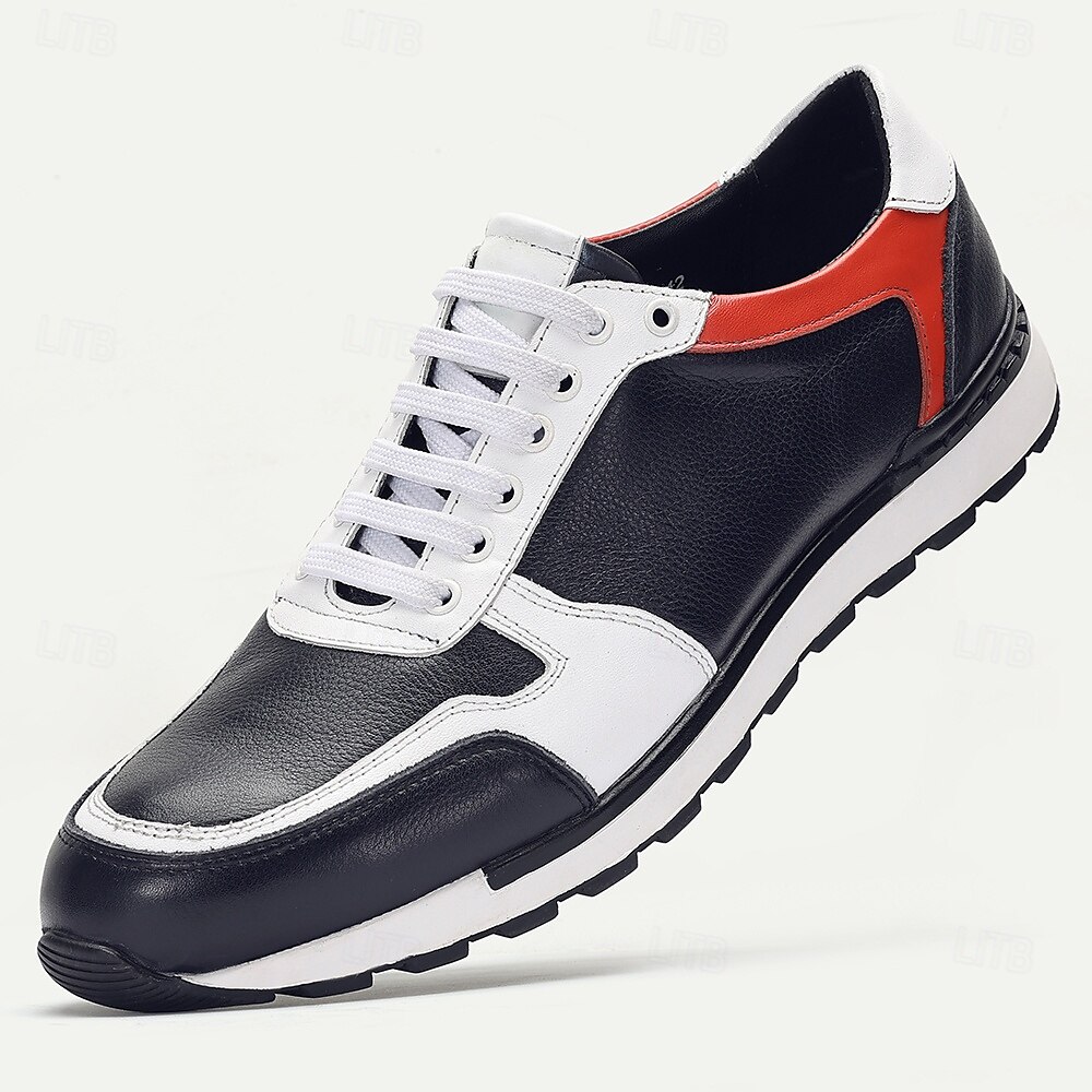 Men's Premium Leather Sneakers – Stylish Lace-Up Running Shoes with Red and White Accents for Sports, Travel and Everyday Wear 2025 - $94.99 –P1