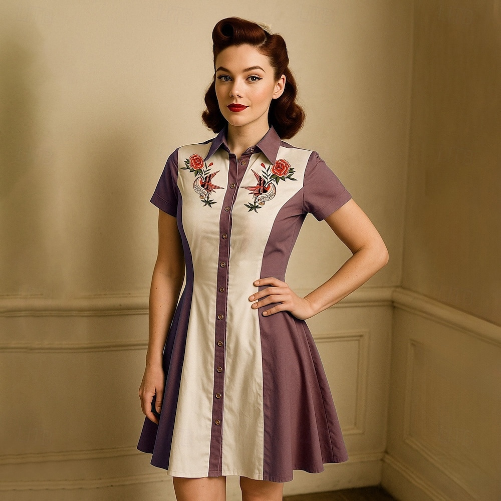 Retro 50. léta Mini Šaty na šaty Košilové šaty Kovbojka Tlačítko dolů 3D tisk Dámské Plesová maškaráda Dovolená Ležérní Čajový dýchánek Dospělé Šaty Léto 2025 - $29.99 –P2