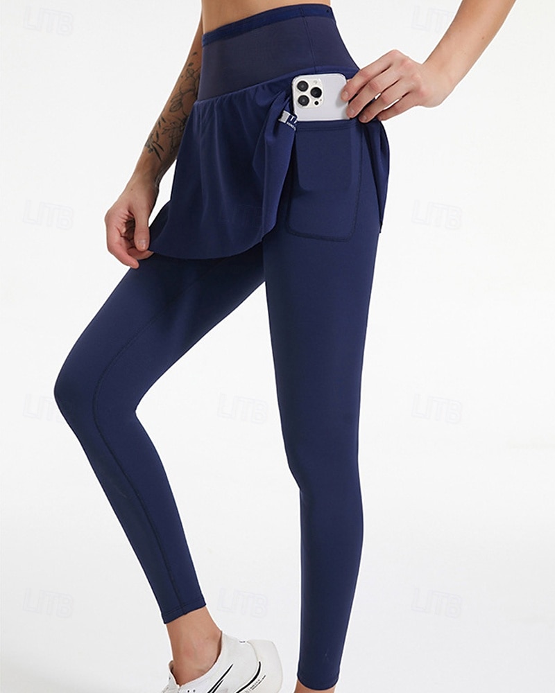 Dames Effen Tennisrok met legging Geplooid Zijzakken Sneldrogend Tennis Golf Augurkbal Kleding Onderlichaam Zwart Blauw Grijs Tenniskleding 2025 - $27.99 –P8