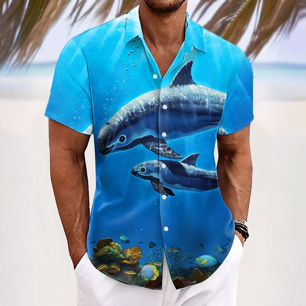 vaquita by vincent hie męska koszula z nadrukiem zwierzęcym wieloryb zapinana na guziki z krótkim rękawem designerska koszula limitowana edycja artystyczna 2025 - $23.99 –P1