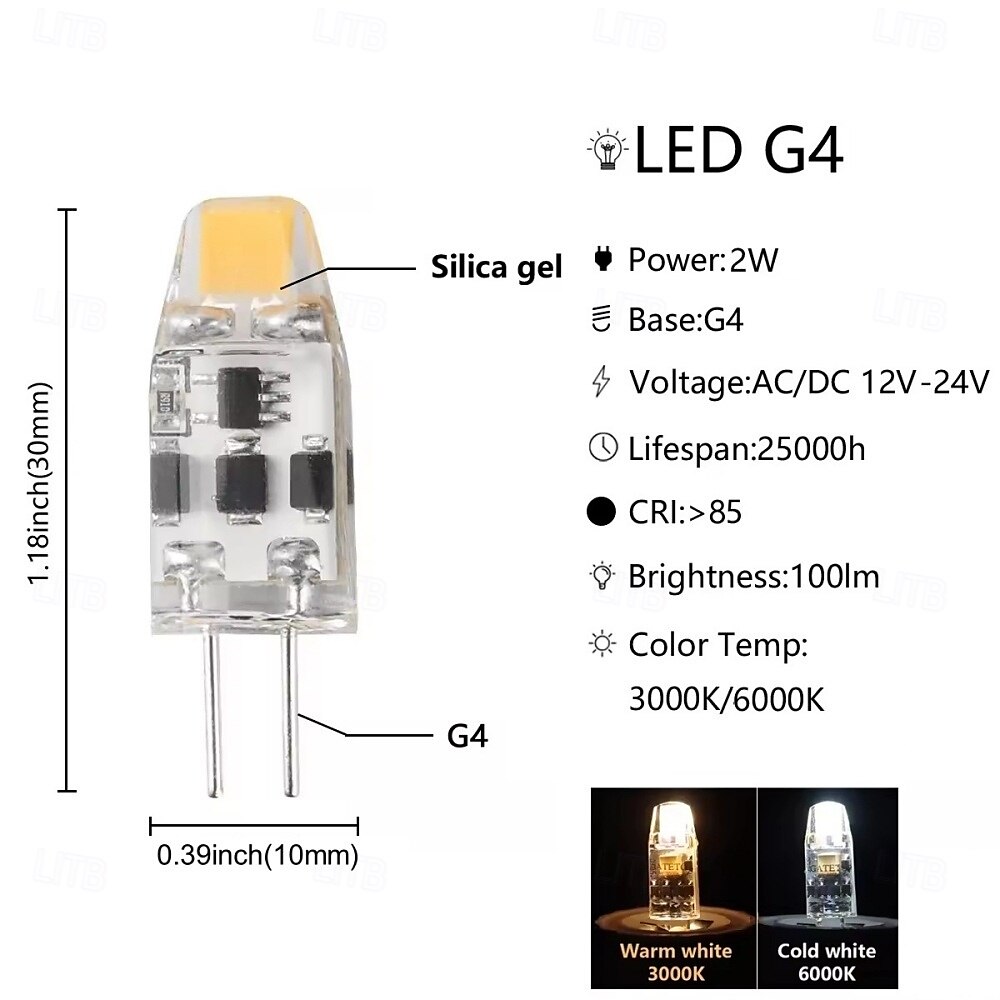 G4 LED Light Bulbs AC/DC12V-24V 2W Dimmable G4 Bi-pin T3 JC Base Bulb Equivalent to 20W G4 Halogen Bulb White Warm White for crystal chandelier 10pcs 2025 - $32.99 –P1