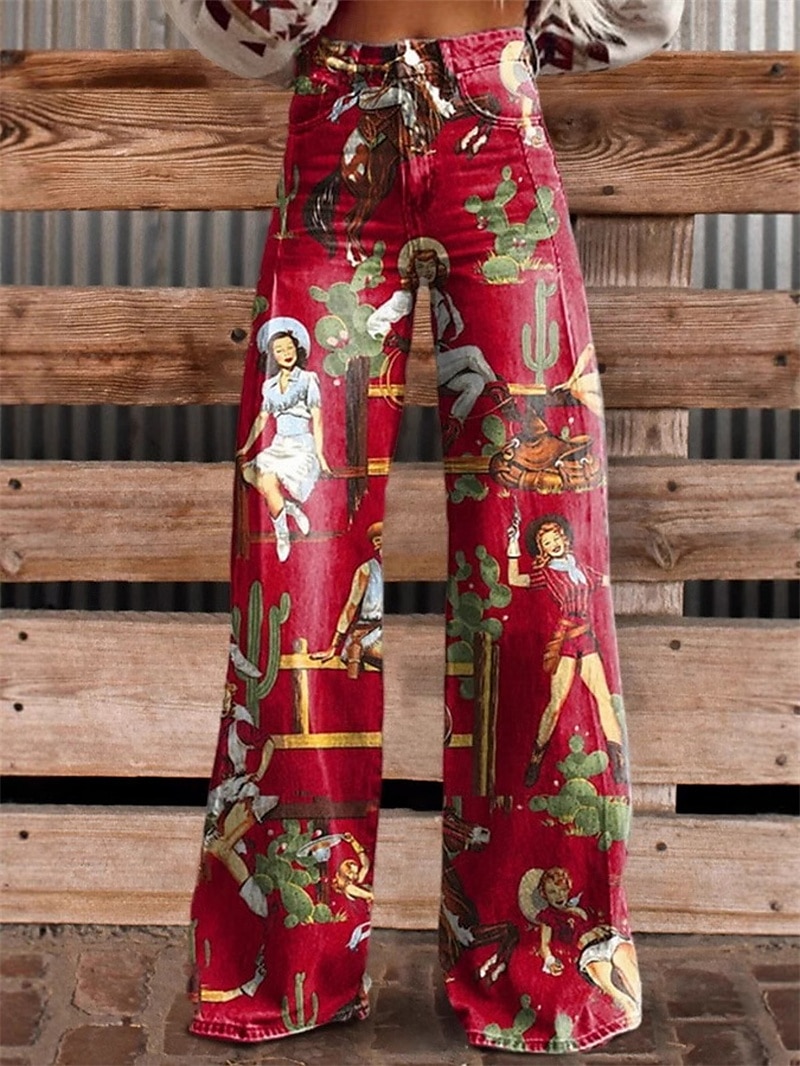 Retró Boho 1970-es évek Nadrágok Széles szárú nadrág Hippi Diszkó Magas derék Retro western pin-up Műfarmer stílus Női Farsang Alkalmi / Napi zenei fesztivál Retro témájú buli Felnőttek Nadrágok 2025 - $35.99 –P1
