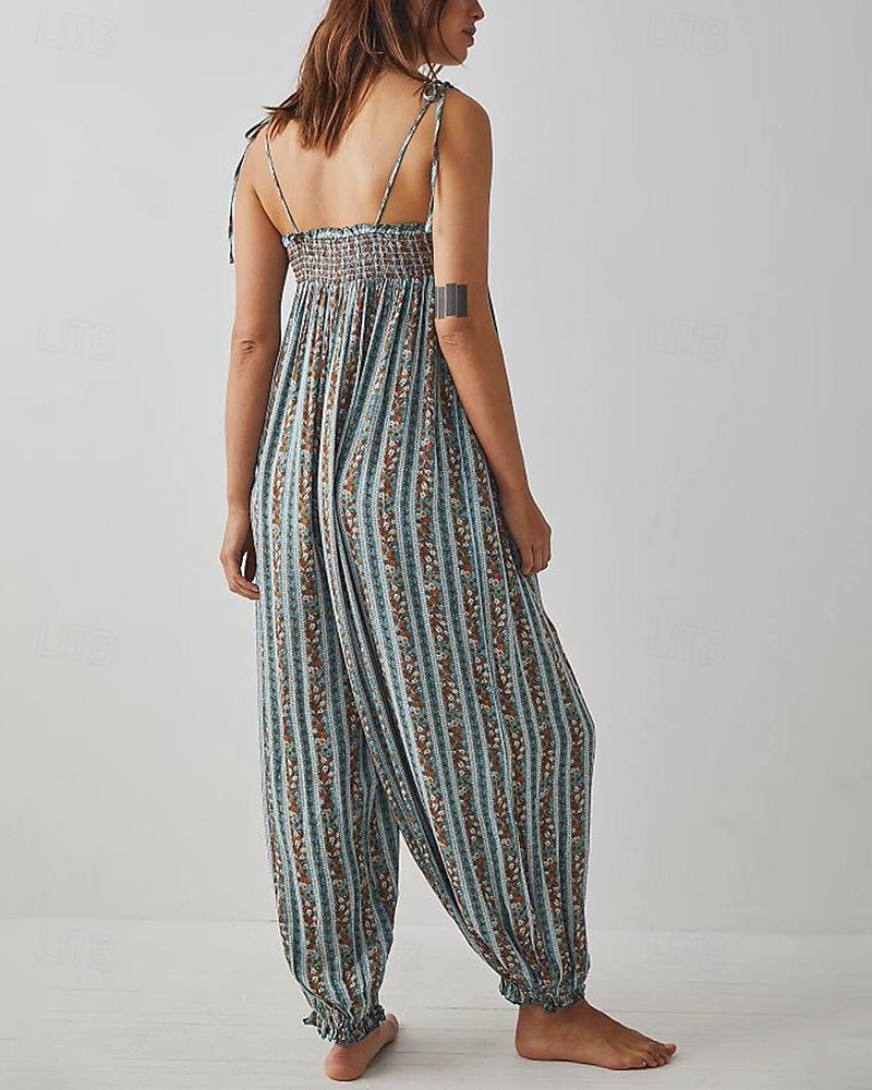 Damen Normal Overall Streetwear Blumen Ärmellos U-Ausschnitt Druck Täglich Wochenende Normale Passform Schwarz Weiß Purpur Sommer 2026 - $31.99 –P12