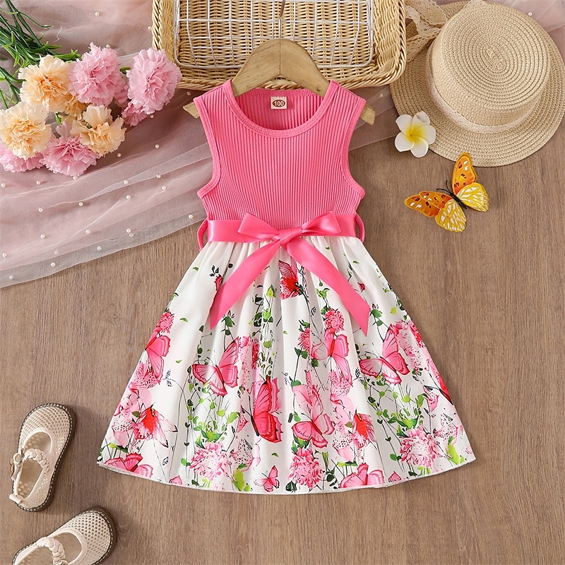 Kinder Mädchen Kleid Blumenkleid Schmetterling Blume Ärmellos Outdoor Lässig Knotenbinde Mode Niedlich Polyester Knielang Freizeitkleid A Linie Kleid Sommer Frühling Ab 4 Jahren Rosa Wein Purpur 2025 - $13.99 –P11