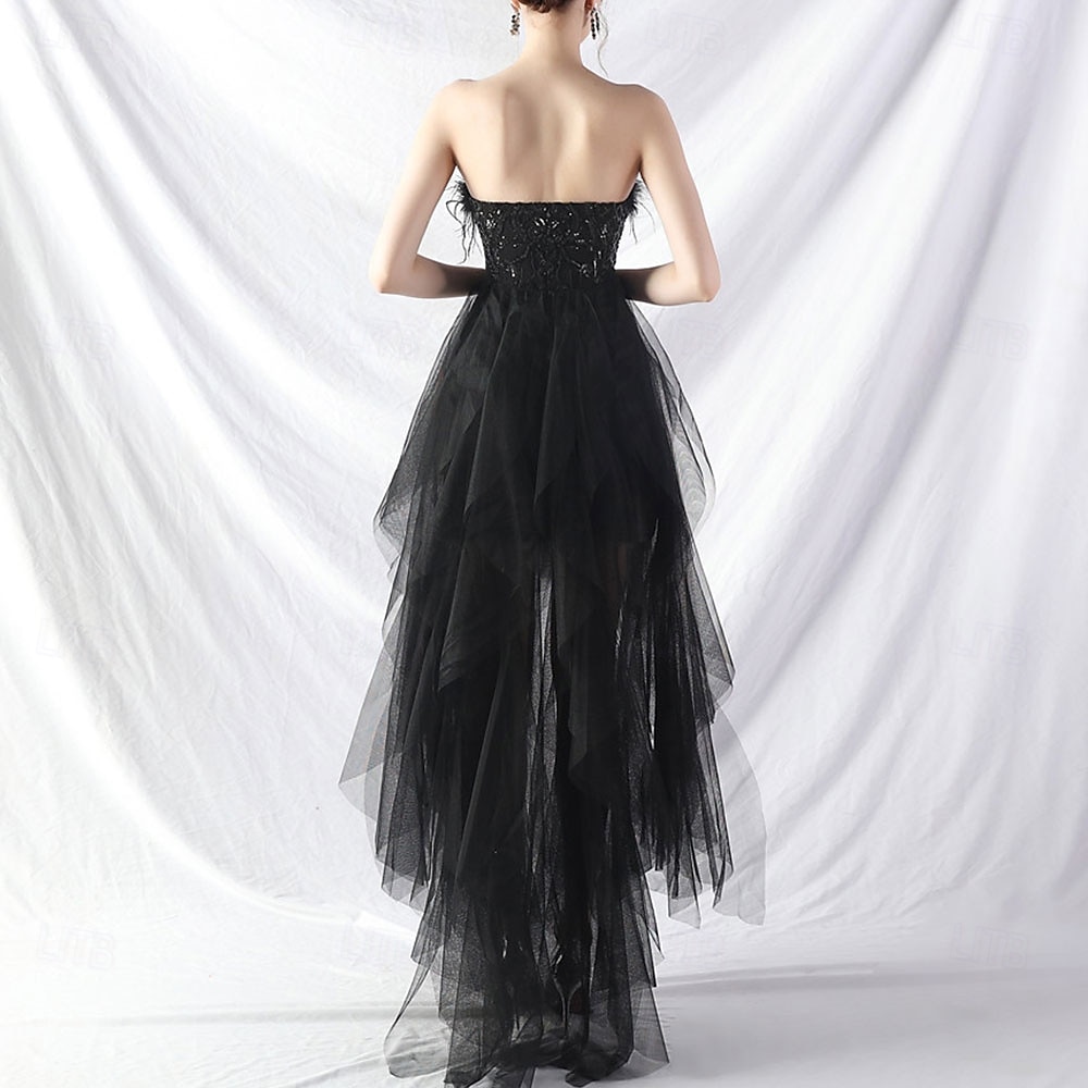 A-Line Quinceanera Dresses Elegant Dress Formal Wedding Asymmetrical Sleeveless Strapless Tulle Backless with Feather Embroidery 2025 - $84.99 –P25