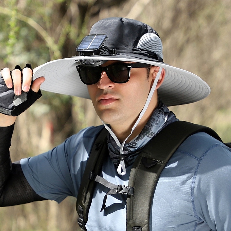 czapka z wentylatorem solarnym unisex kapelusz przeciwsłoneczny na zewnątrz z wbudowanym wentylatorem solarnym, szerokim rondem, ochrona UPF kapelusz typu bucket na wędrówki wędkarskie plażę 2025 - $31.99 –P2